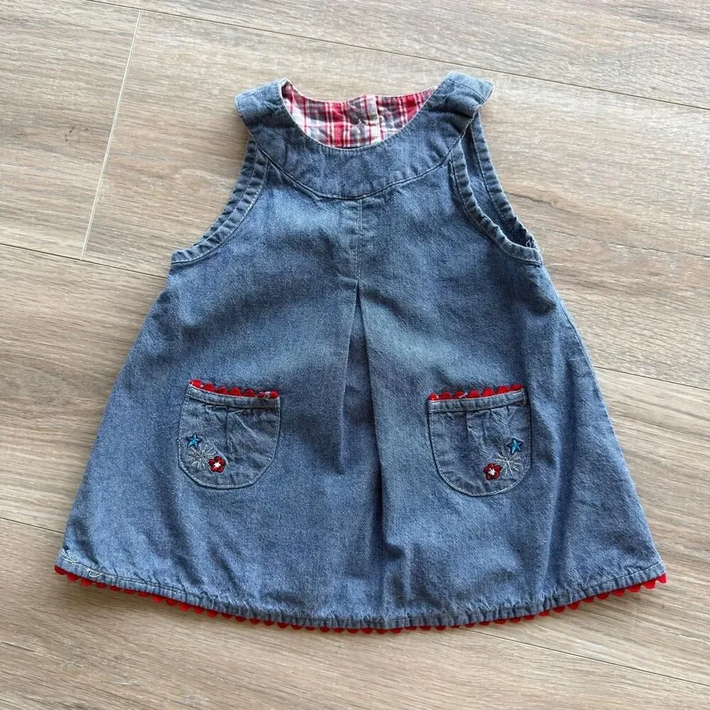 Faded Glory Y2K Baby Girls 3-6 Months Denim Sundress Embroidered Fireworks READ